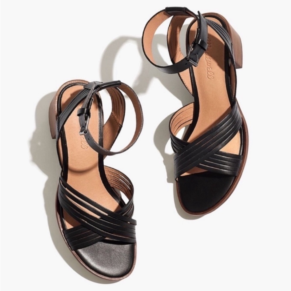 Madewell Black Strappy Ankle-Heel Sandals
